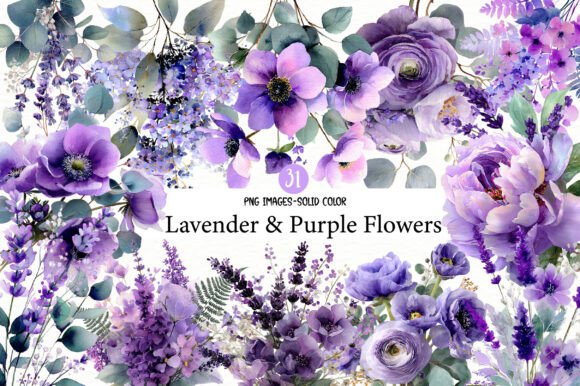 Download Watercolor Lavender &amp; Purple Flowers PNG - Purple flowers Collection