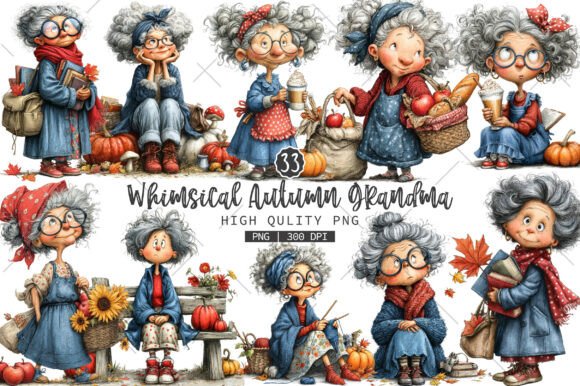 Download Whimsical Autumn Grandma PNG Clipart - Grandma Collection