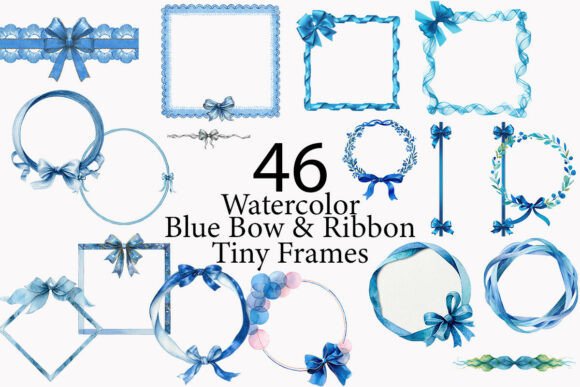 Download Blue Bow Frame Watercolor Clipart  - Bow frame Collection