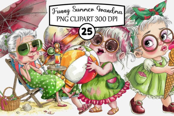 Download Whimsical Funny Summer Grandma Clipart - Grandma Collection
