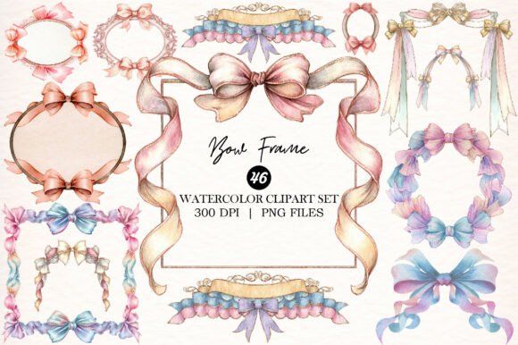 Download Watercolor Bow Frame Clipart - Bow frame Collection
